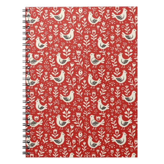 Folk Birds Seamless Pattern Notebook (Front)
