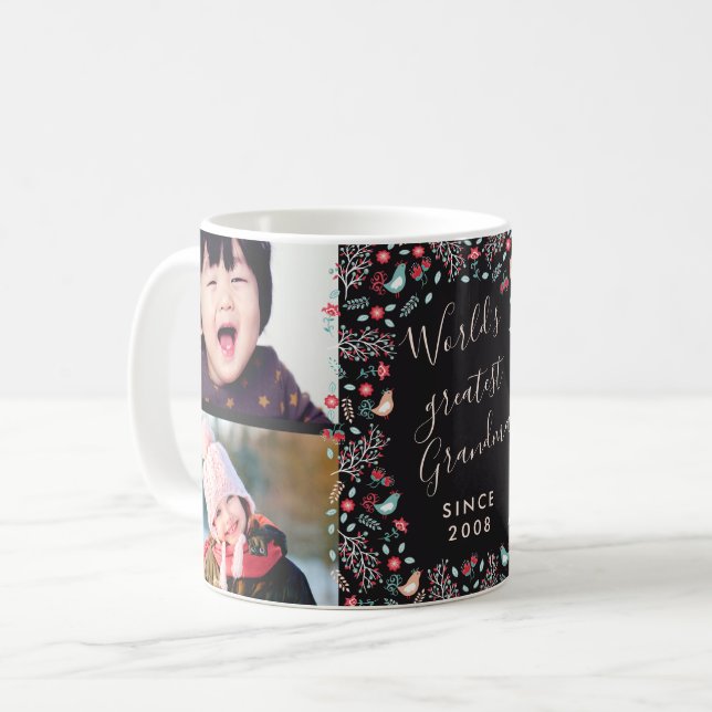 Folk Birds World's Greatest Grandma Photo Collage Coffee Mug (Front Left)