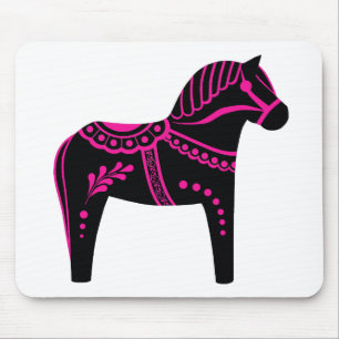Folk black/pink Dala horse, Folk Friesian Mouse Pad