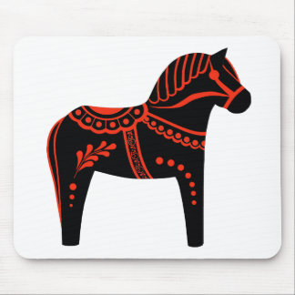 Folk black/red Dala horse, Folk Friesian Mouse Pad
