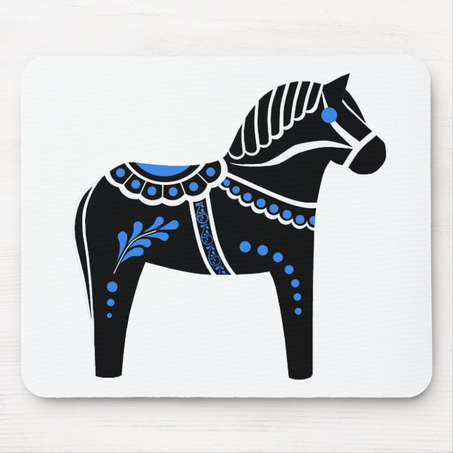 Folk black/white/blue  Dala horse, Folk Friesian Mouse Pad (Front)