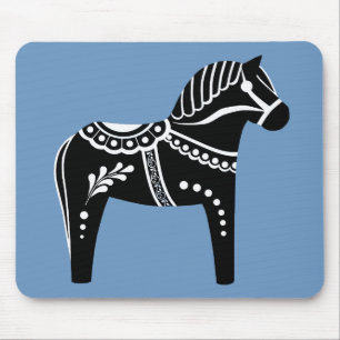 Folk black/white Dala horse, Folk Friesian Mouse Pad
