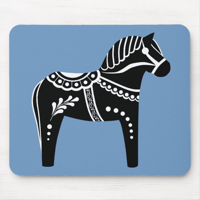 Folk black/white Dala horse, Folk Friesian Mouse Pad (Front)