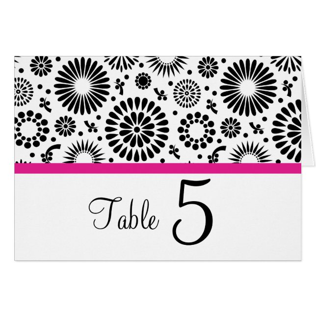 Folk Black White Flower Boho Wedding Table Number (Front Horizontal)