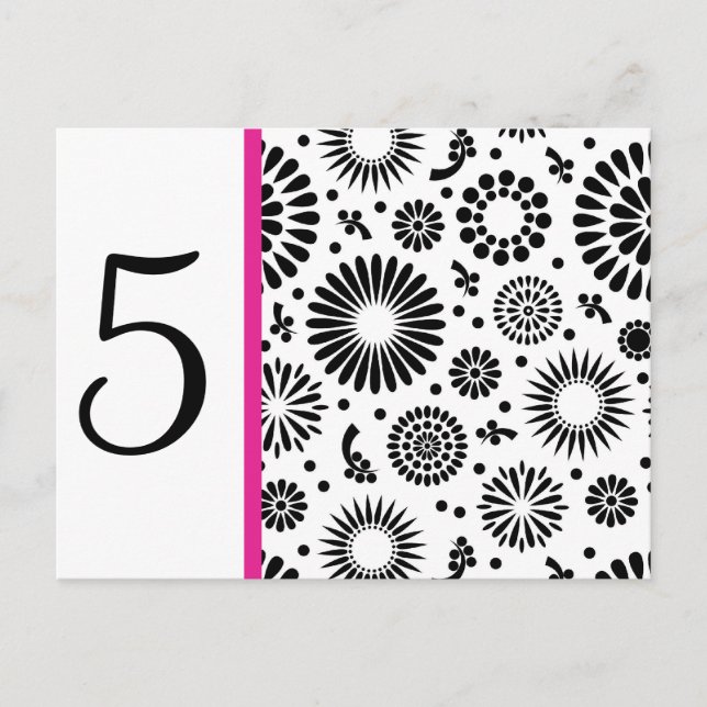 Folk Black White Flower Boho Wedding Table Number (Front)