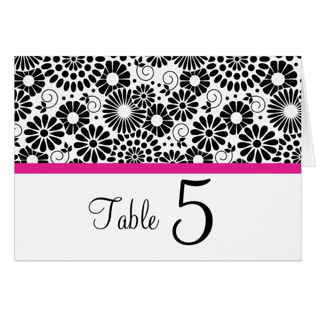Folk Black White Flowers Boho Chic Table Number  (Front Horizontal)