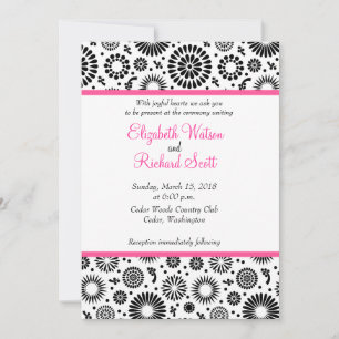 Folk Black White Flowers Boho Wedding Invitation