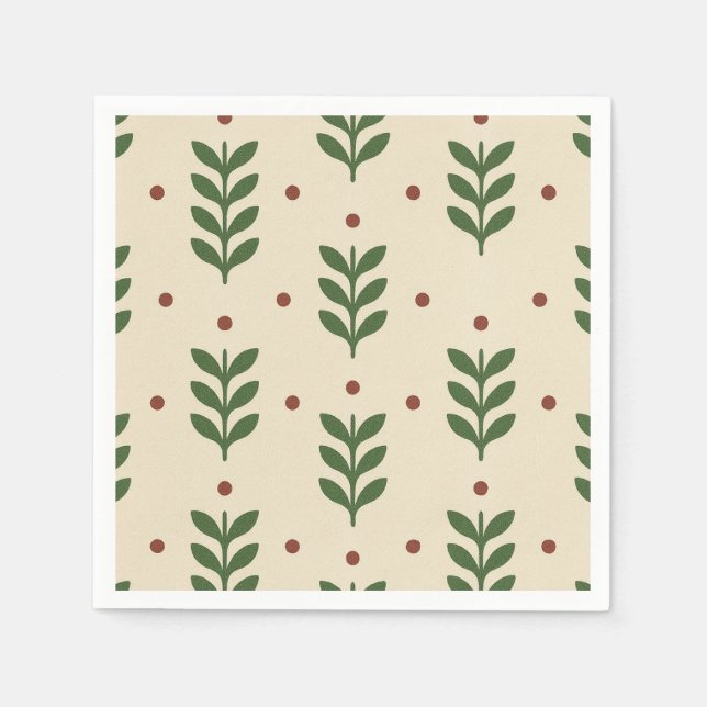 Folk Botanical Leaves Seamless Pattern Napkins (Front)
