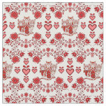 Folk cat/flowers/heart calico cats, red prints 2 fabric