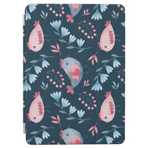Folk Chickens Watercolor Seamless Pattern iPad Air Cover