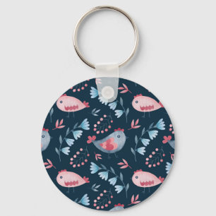 Folk Chickens: Watercolor Seamless Pattern. Keychain