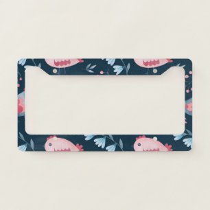Folk Chickens: Watercolor Seamless Pattern. License Plate Frame