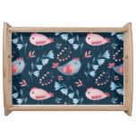 Folk Chickens: Watercolor Seamless Pattern. Serving Tray