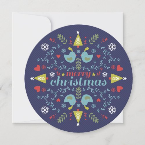 Folk Christmas Cheer Navy Photo Holiday Card