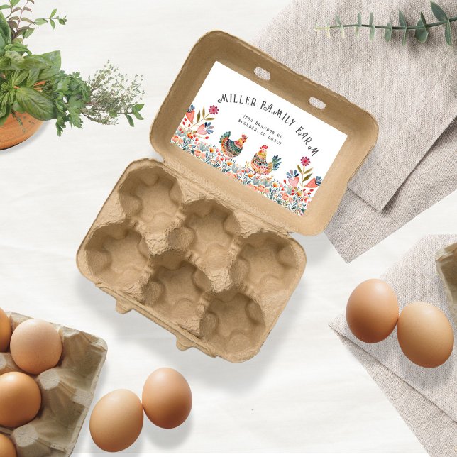 Folk Colorful Family Farm Chicken Egg Carton Rectangular Sticker (Creator Uploaded)