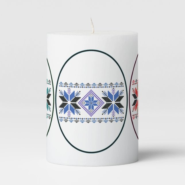 Folk Design Easter Eggs Pillar Candle (Front)