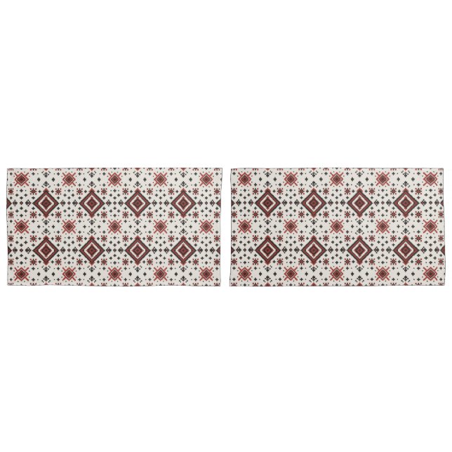 Folk Diamond Cross Stitch Seamless Pattern Pillow Case (Front-Set)