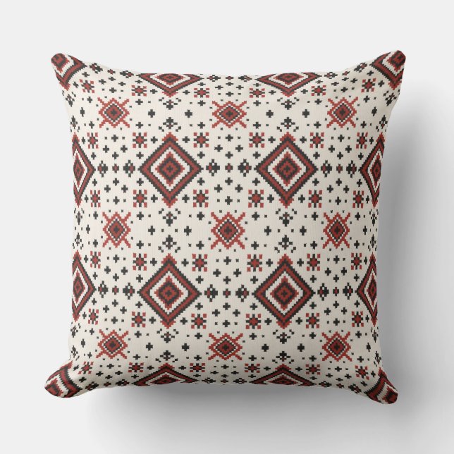 Folk Diamond Cross Stitch Seamless Pattern Throw Pillow (Front)