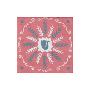 Folk Doodle Art Christmas Tile
