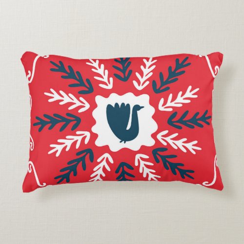 Folk Doodle Art Christmas Tile Accent Pillow