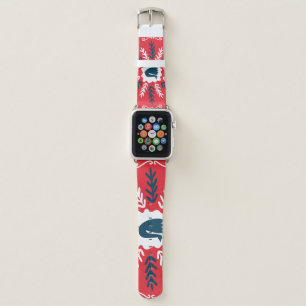 Folk Doodle Art Christmas Tile Apple Watch Band