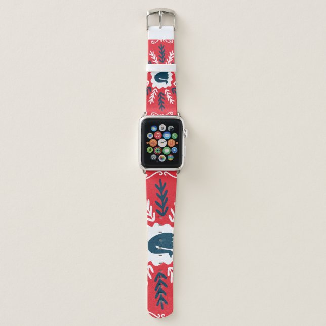 Folk Doodle Art Christmas Tile Apple Watch Band (Front)