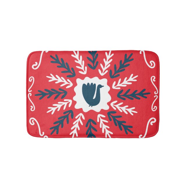 Folk Doodle Art Christmas Tile Bath Mat (Front)