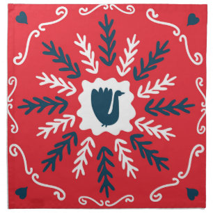 Folk Doodle Art Christmas Tile Cloth Napkin