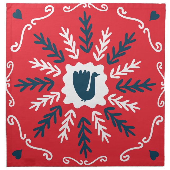 Folk Doodle Art Christmas Tile Cloth Napkin (Front)