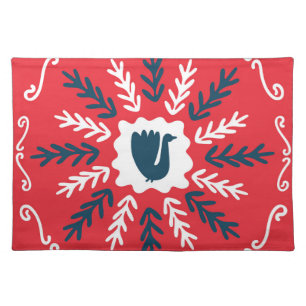 Folk Doodle Art Christmas Tile Cloth Placemat