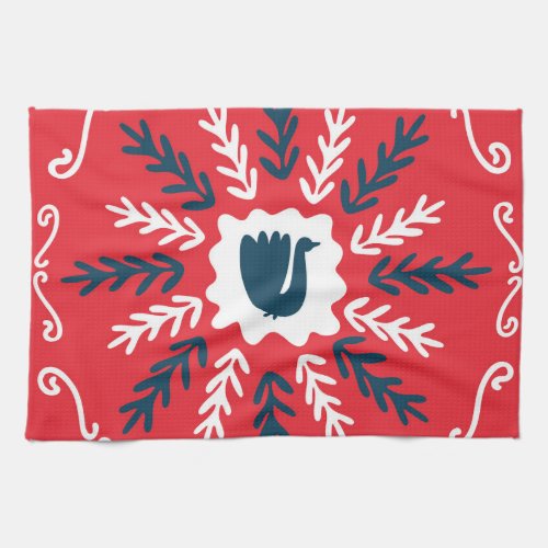 Folk Doodle Art Christmas Tile Kitchen Towel