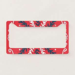 Folk Doodle Art Christmas Tile License Plate Frame