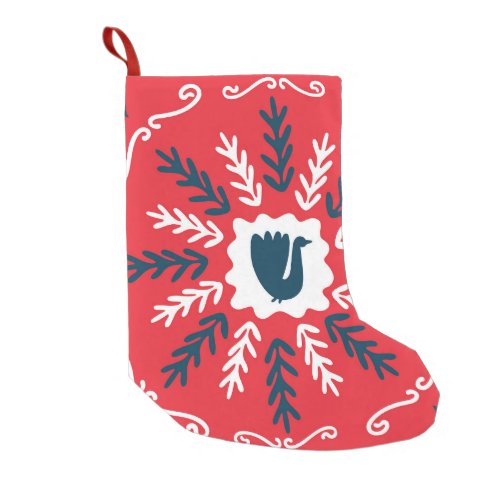 Folk Doodle Art Christmas Tile Small Christmas Stocking