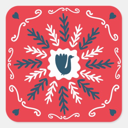 Folk Doodle Art Christmas Tile Square Sticker