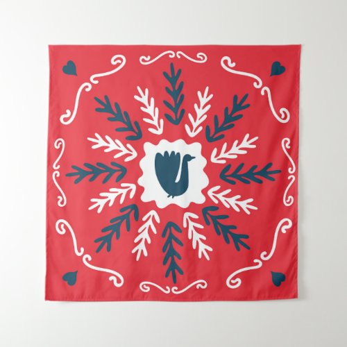 Folk Doodle Art Christmas Tile Tapestry