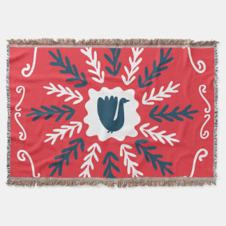 Folk Doodle Art Christmas Tile Throw Blanket