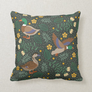Folk Duck Pattern Throw Pillow