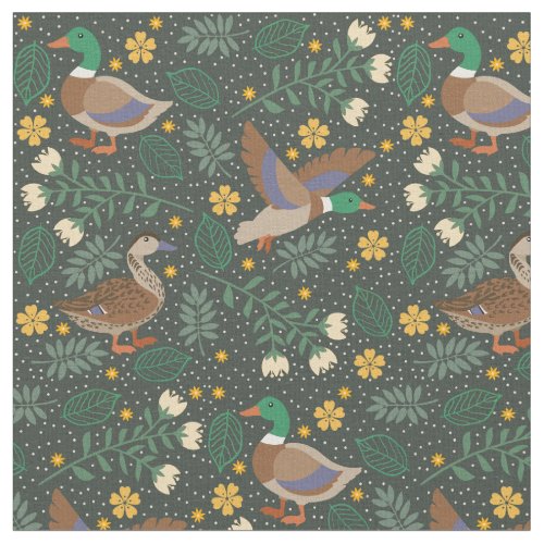 Folk Ducks Pattern Fabric