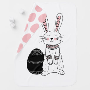 Folk Easter Bunny Rabbit Baby Blanket
