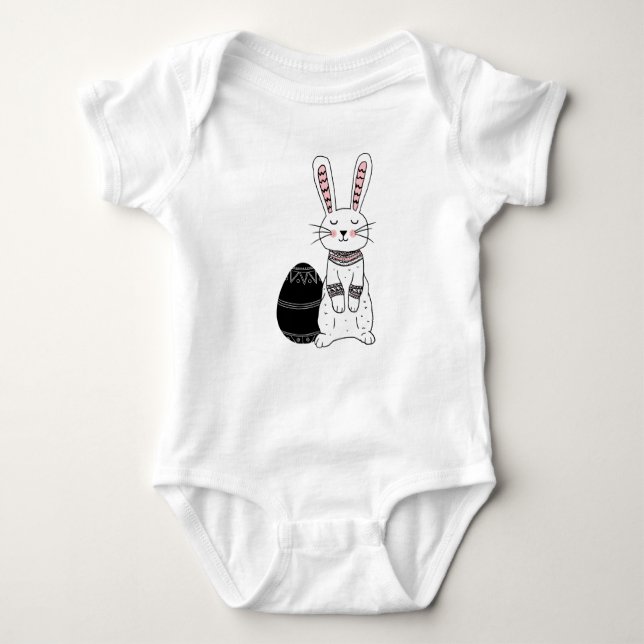 Folk Easter Bunny Rabbit Baby Bodysuit (Front)