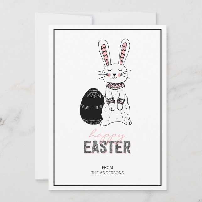 Folk Easter Bunny Rabbit Card (Front)