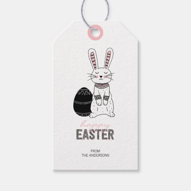 Folk Easter Bunny Rabbit Gift Tag (Front)