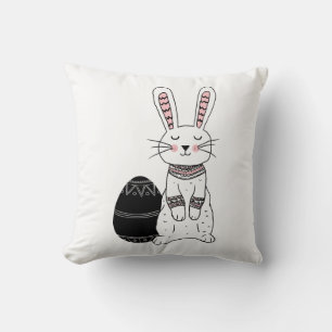 Folk Easter Bunny Rabbit Throw Pillow