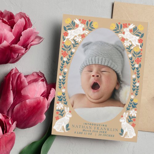 Folk Easter Egg Baby Photo Birth Announcement Card