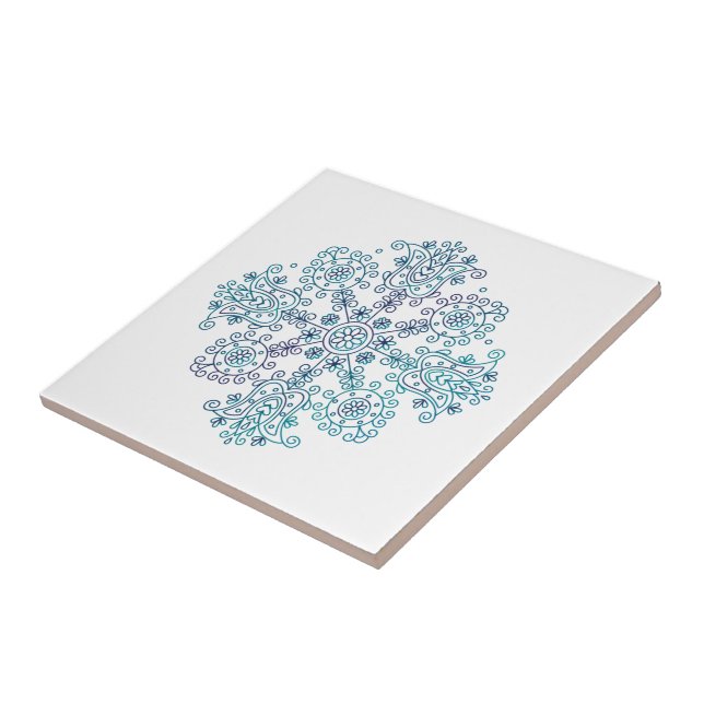 Folk Embroidery Mandala Ceramic Tile (Side)