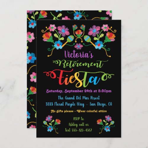 Folk Embroidery Mexican Fiesta Retirement Party Invitation