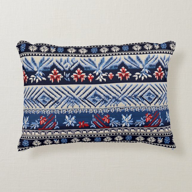 Folk Embroidery Stripe Pattern Accent Pillow (Front)