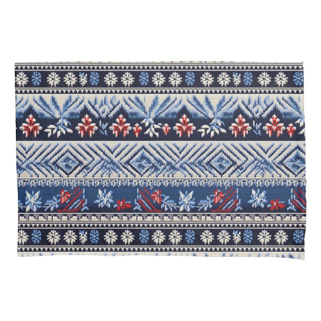 Folk Embroidery Stripe Pattern Pillow Case (Front)