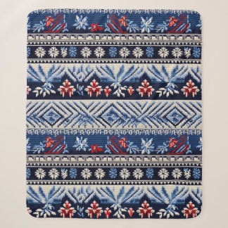 Folk Embroidery Stripe Pattern Sherpa Blanket