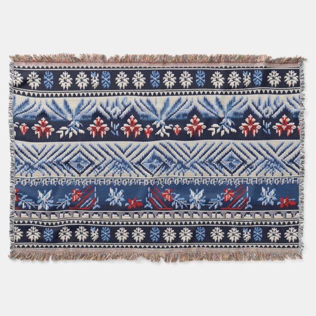 Folk Embroidery Stripe Pattern Throw Blanket (Front)
